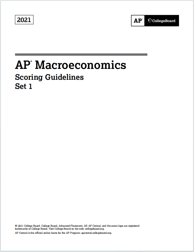 AP宏观经济学2021年真题评分标准下载《AP Macroeconomics 2021 Scoring Guidelines Set 1》