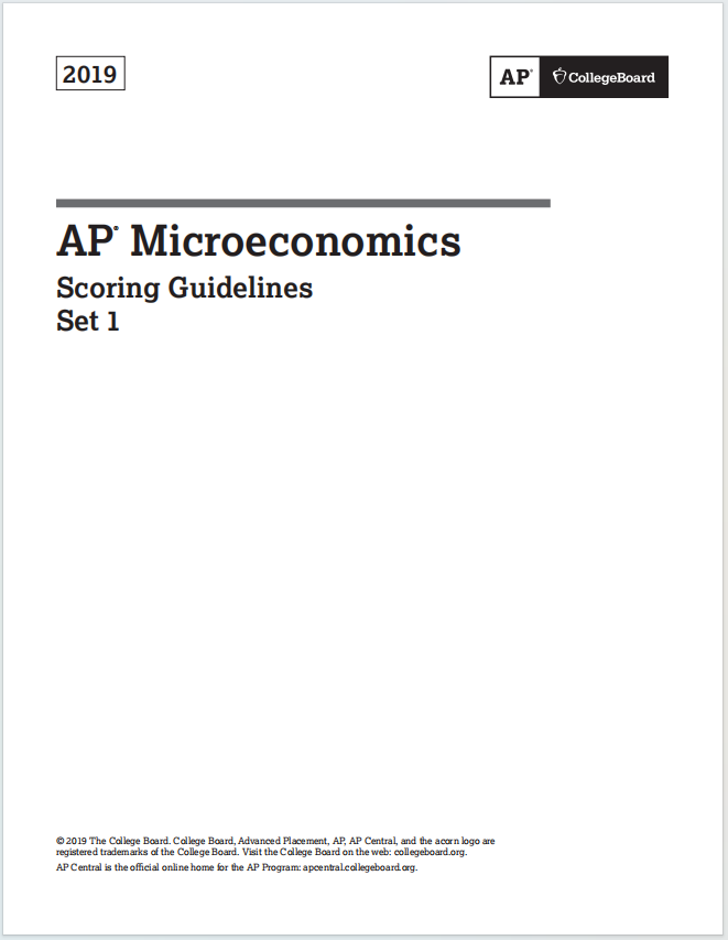 AP微观经济学2019年真题评分标准下载《AP Microeconomics 2019 Scoring Guidelines Set 1》