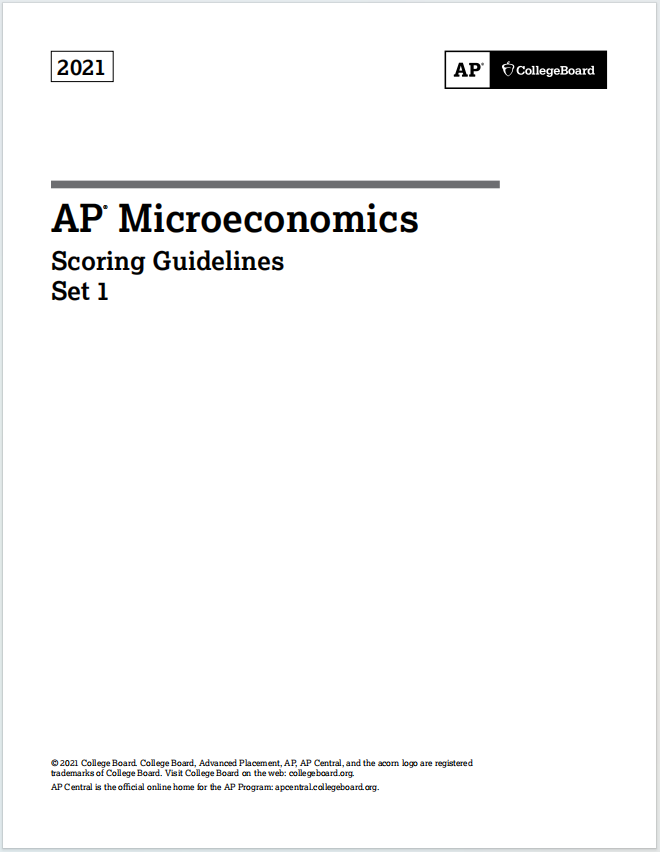 AP微观经济学2021年真题评分标准下载《AP Microeconomics 2021 Scoring Guidelines Set 1》