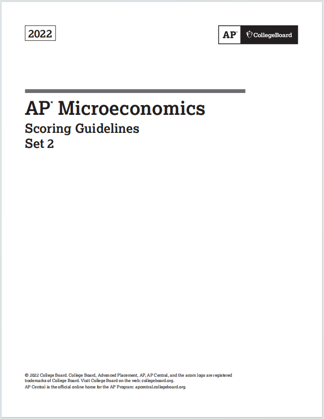 AP微观经济学2022年真题评分标准下载《AP Microeconomics 2022 Scoring Guidelines Set 2》