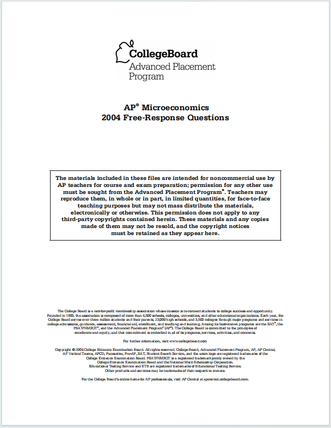 AP微观经济学2004年真题下载《AP Microeconomics 2004 Free-Response Questions》