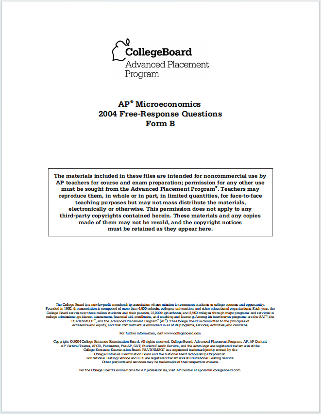 AP微观经济学2004年真题下载《AP Microeconomics 2004 Free-Response Questions Form B》