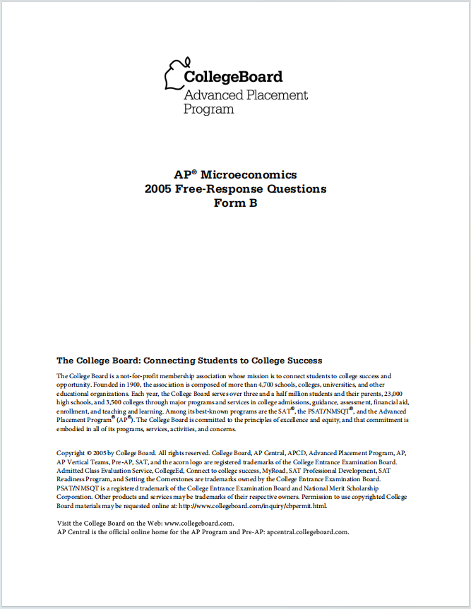 AP微观经济学2005年真题下载《AP Microeconomics 2005 Free-Response Questions Form B》