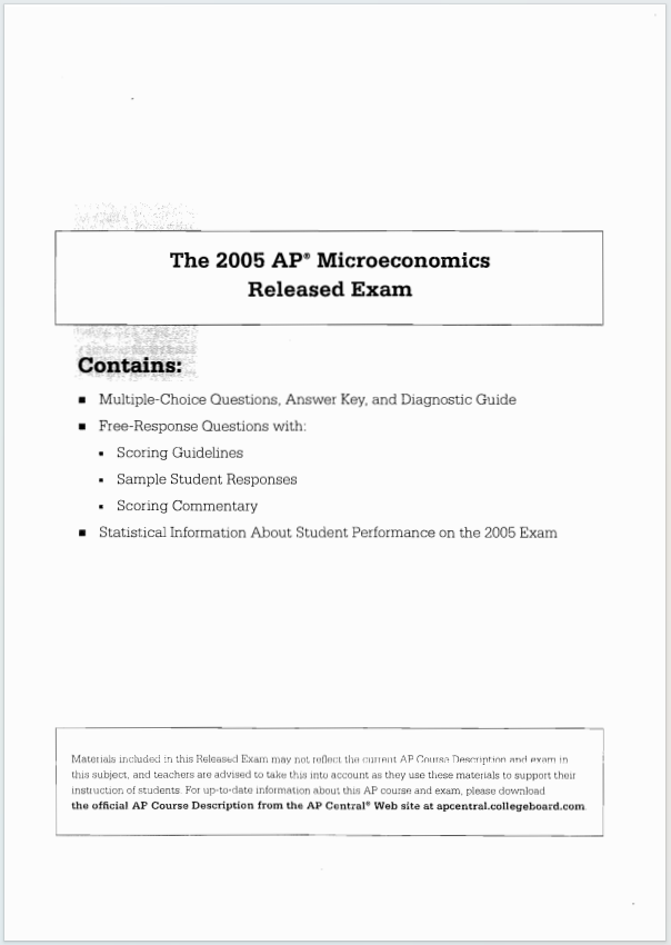 AP微观经济学2005年真题下载《AP Microeconomics 2005 Released Exam》