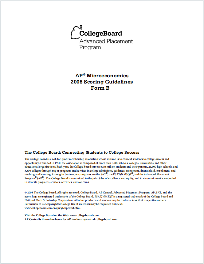 AP微观经济学2008年真题评分标准下载《AP Microeconomics 2008 Scoring Guidelines Form B》