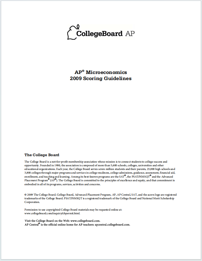 AP微观经济学2009年真题评分标准下载《AP Microeconomics 2009 Scoring Guidelines》