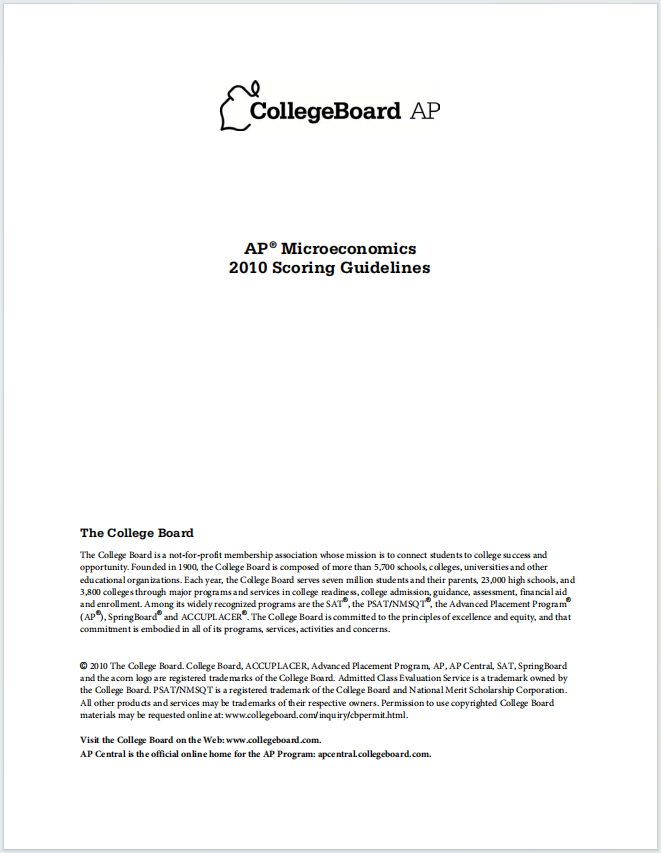 AP微观经济学2010年真题评分标准下载《AP Microeconomics 2010 Scoring Guidelines》
