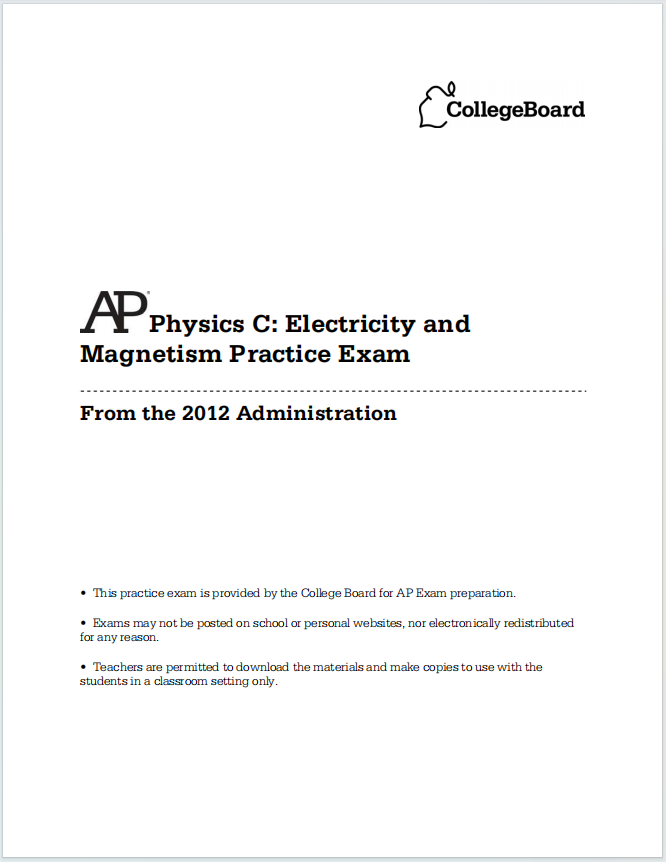 AP物理C电磁学2012年真题下载《AP Physics C: Electricity and Magnetism Practice Exam From the 2012 Administration》