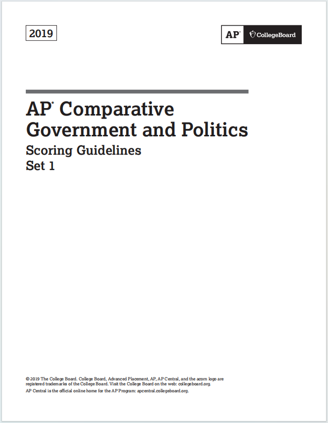 AP比较政府与政治2019真题评分标准下载《AP Comparative Government and Politics 2019 Scoring Guidelines Set 1》