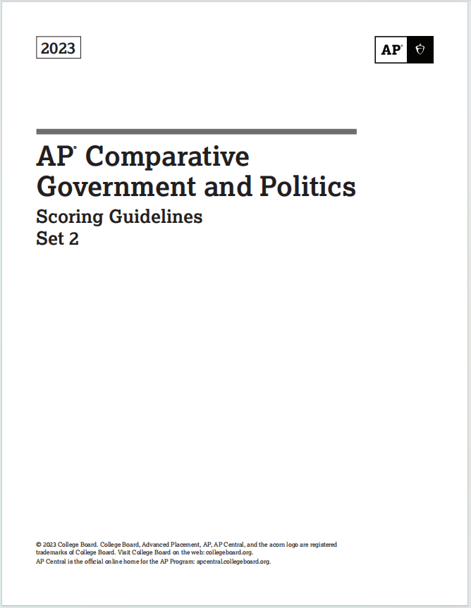 AP比较政府与政治2023真题评分标准下载《AP Comparative Government and Politics 2023 Scoring Guidelines Set 2》